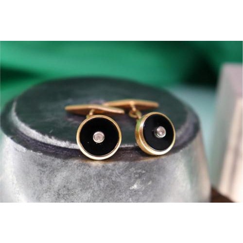 Oval-Shaped Gold Cufflinks with Zirconias, Set of 2 For Sale - Image 4 of 7