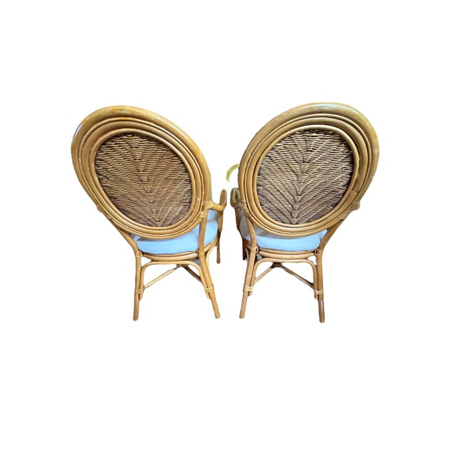 Rattan Glass Top Dining Table With 4 Balloon Back Chairs, New Sunbrella Fabric - Set of 5 For Sale - Image 10 of 11