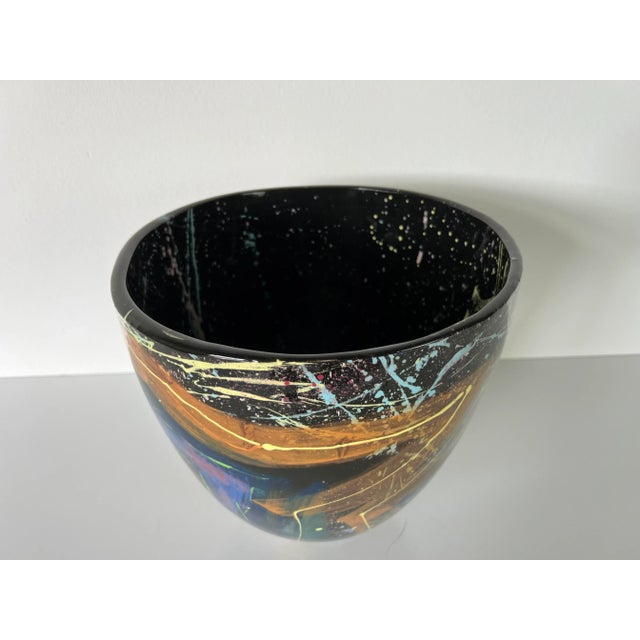Black 1980's Steve Howell Hand Painted Expressionist Abstract Desing Art Studio Pottery Vessel, Signed For Sale - Image 8 of 10