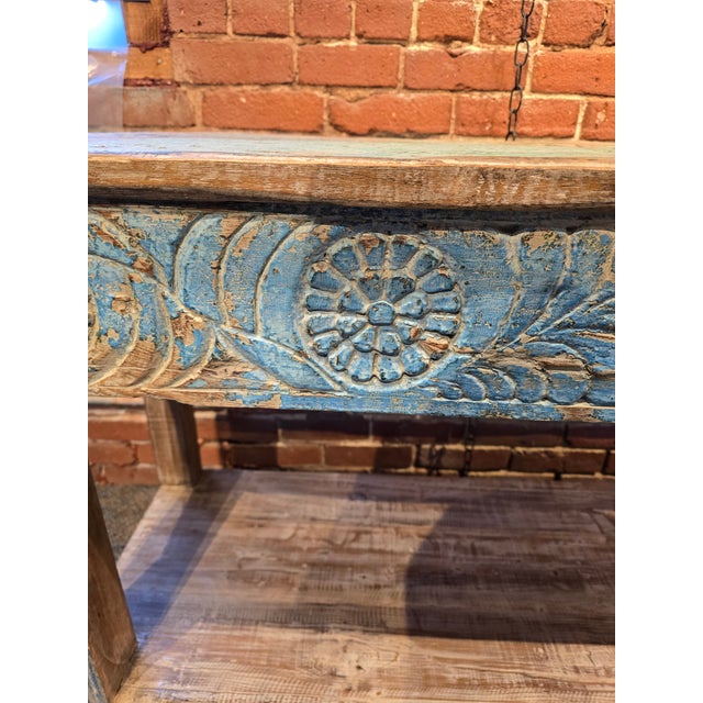 1990s Hand-Carved Reclaimed Wood Console Table For Sale - Image 4 of 7