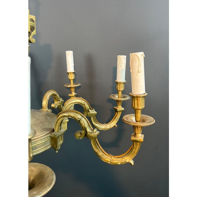 1940s Louis XVI style 8-arm chiseled bronze chandelier by Lucien For Sale - Image 10 of 12
