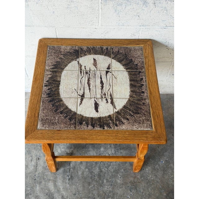1960s Oak Tile End Table With Inset Ceramic Top Danish Mid-Century Modern 1960s For Sale - Image 5 of 11