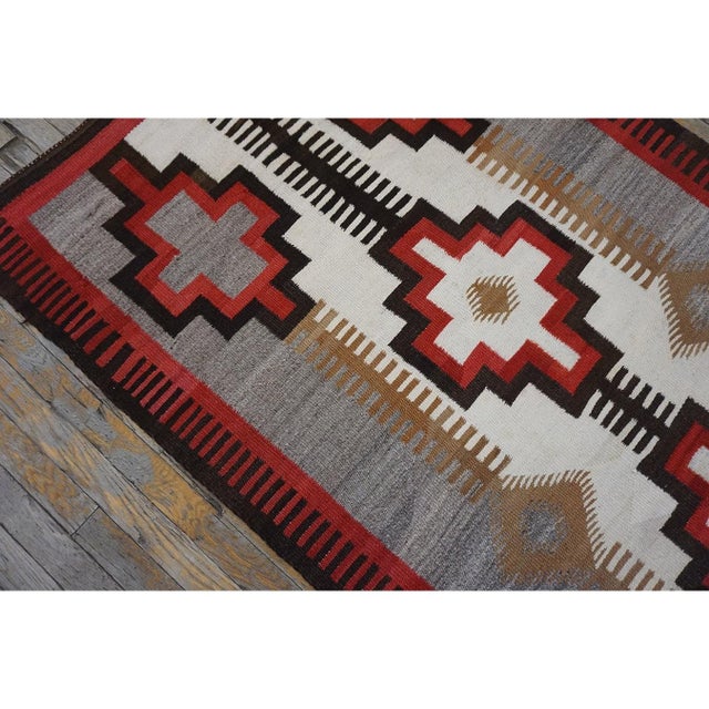 1920s Small Tribal Antique Bold Geometric Native American Flat Weave Navajo Rug For Sale - Image 4 of 11