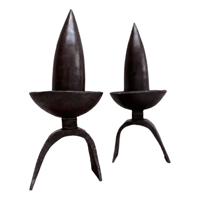 Brutalist Forged Bronze Pricket Candlesticks, 1960s, Set of 2 For Sale