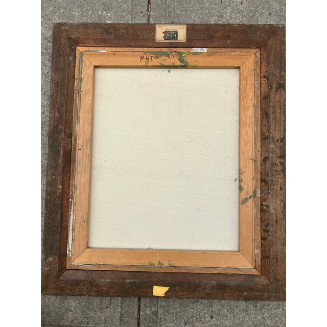 1950s 1950’s Original Mid Century Modern Impressionist Child With Doll & Squirrel in Landscape Painting Chunky Carved Wood Frame For Sale - Image 5 of 5