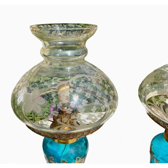 Murano Crystal Lamps with Myosotis, Set of 2 For Sale - Image 4 of 12