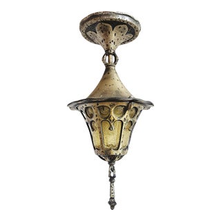 Antique 1920's Lincoln Lighting Pendant Light With Amber Art Glass For Sale