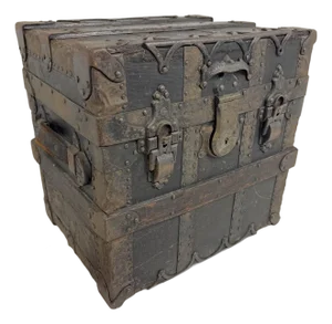 Rare Antique Miniature 19th Century Handmade Wood Iron Taylor Steamer Trunk