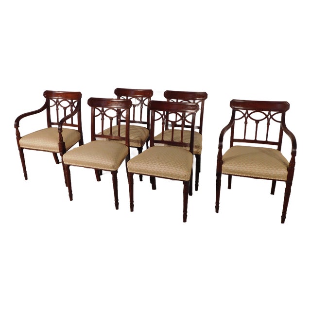 Antique Circa 1920s-30s Set of 6 Sheraton Charak Furniture Dining Chairs For Sale