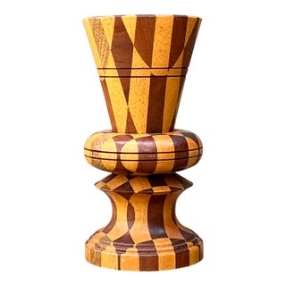 Vintage Geometric Wood Marquetry Vase For Sale