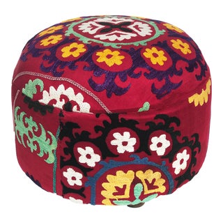 Custom Made Ottoman With Vintage Uzbeck Suzani Textile For Sale