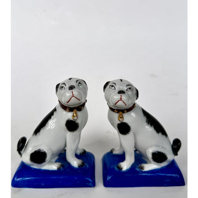 Pair of Porcelain Pug Dog Figurines on Cobalt Blue Bases, Late 19th Century For Sale - Image 12 of 18