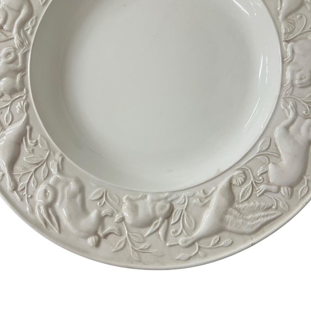 Beautiful large white geese and rabbits themed serving bowl. Outer rim measures 19” diameter, while inner bowl measures...