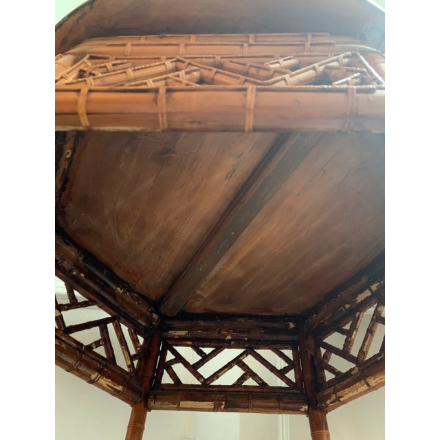 Black Lacquered Chinoiserie Fretwork Rattan Table For Sale - Image 9 of 10