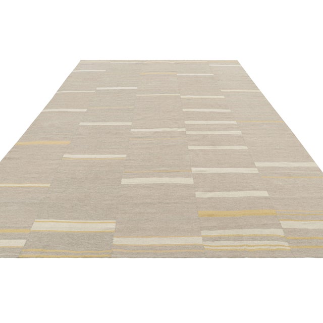 2010s Rug & Kilim’s Contemporary Kilim With Textural Taupe, Cream and Gold Stripes For Sale - Image 5 of 7