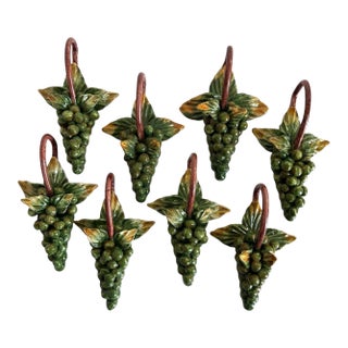 Handmade Mid-20th Century Italian Grape Motif Majolica Napkin Rings- Set of 6 For Sale