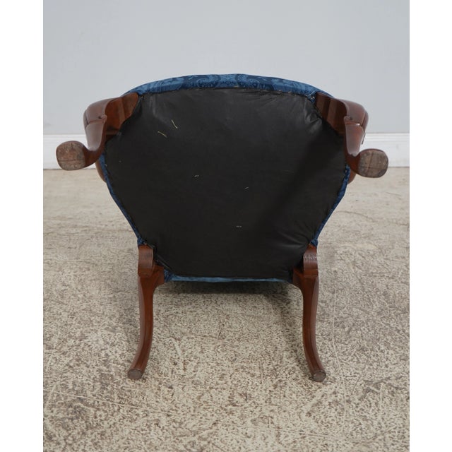 Pair Vintage Restored & Reupholstered Blue Damask Armchairs For Sale - Image 12 of 12