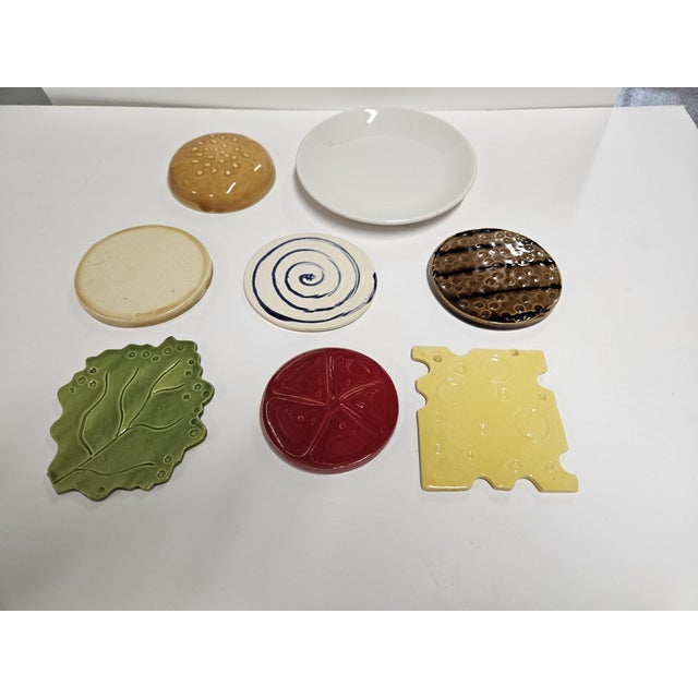 Ceramic Vintage Ceramic Hamburger Coaster Set With Saucer - 8 pcs For Sale - Image 7 of 14