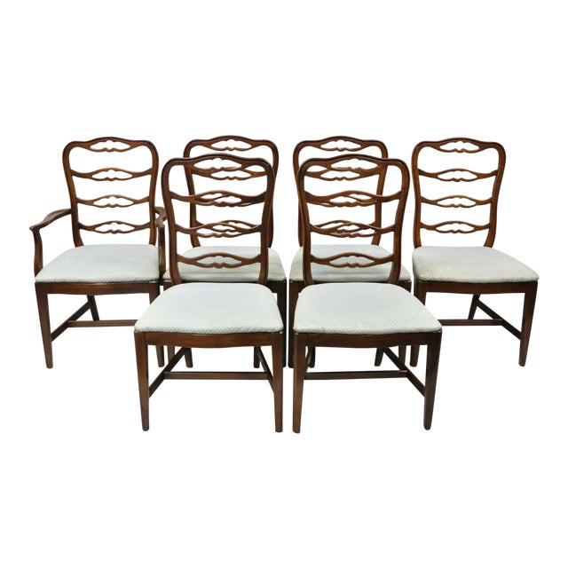 Vintage Thomasville Mahogany Ladderback Ribbon Back Dining Chairs Set