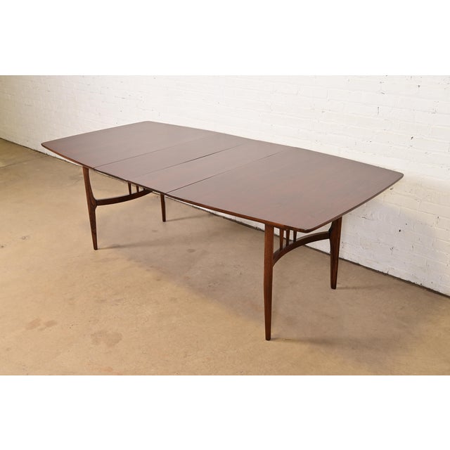 Broyhill Brasilia Style Mid-Century Modern Boat Shaped Walnut Extension Dining Table, Newly Refinished For Sale - Image 13 of 13