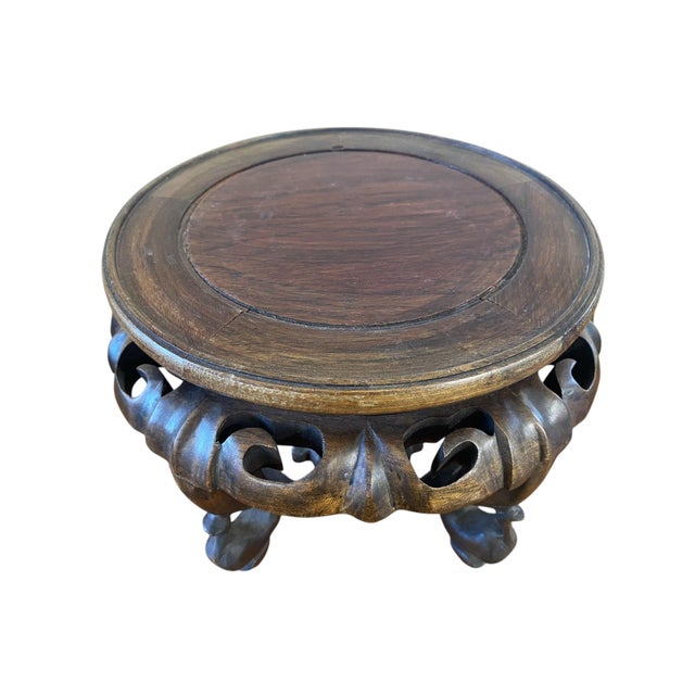 Vintage Chinese Rosewood Pedestal Plant/Vase Stand 9.5" D For Sale - Image 4 of 6