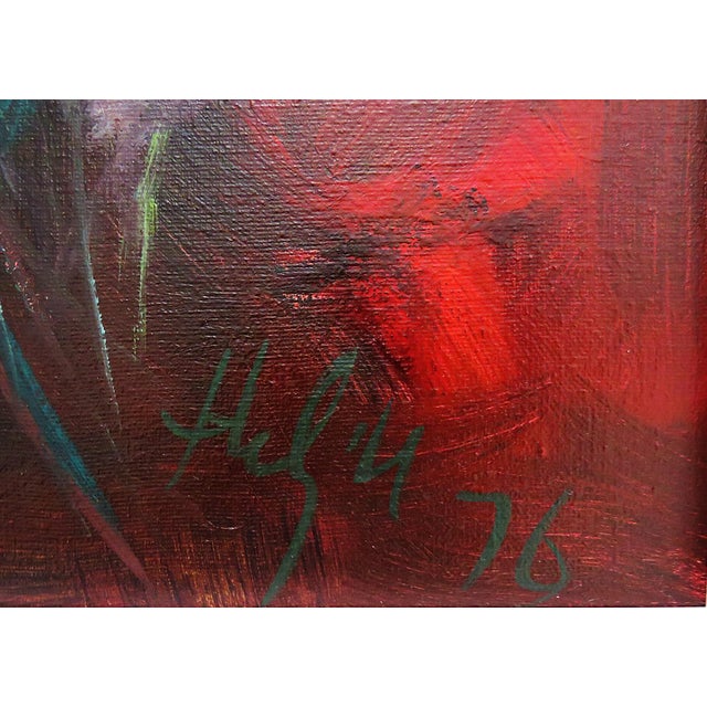 Mid-Century Modern Original Still Life Oil Painting of Bouquet of Red Poppies Flowers Floral Signed Helm '76 Mid Century Modern For Sale - Image 3 of 5