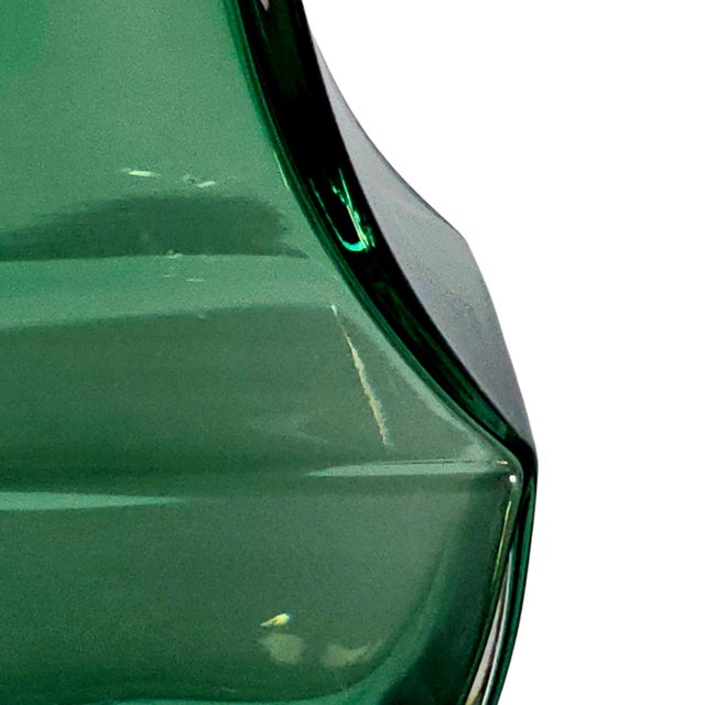 Emerald Signed Val Saint Lambert Emerald Green Cased Crystal Fluted Vase, Belgium 9.5" For Sale - Image 8 of 13