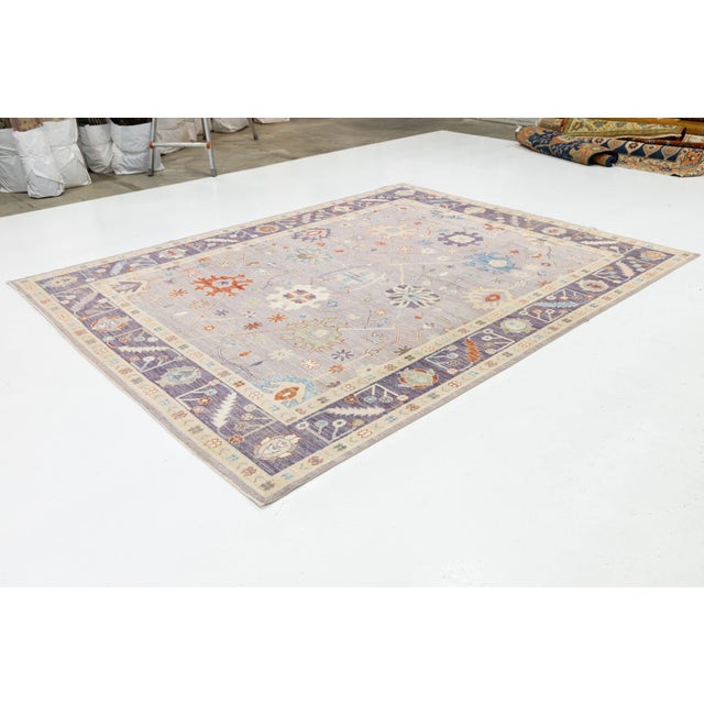 Modern Oushak Style Hand-Knotted Wool Rug - Soft Lavender & Pastel Floral Motif For Sale - Image 10 of 10