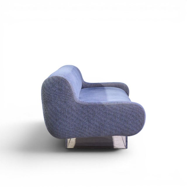Blue Charles Hollis Jones Mid Century Waterfall Bear Lucite Base Sofa For Sale - Image 8 of 9