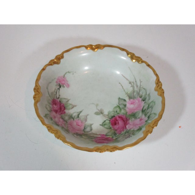 Art Nouveau 1930s Hand Painted German Rose Floral Fruit Bowl For Sale - Image 3 of 7