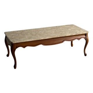 Vintage French Provincial Marble Coffee Table, C. 1950 For Sale