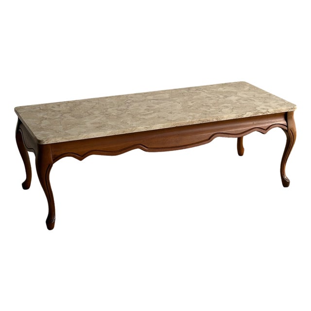 Vintage French Provincial Marble Coffee Table, C. 1950 For Sale