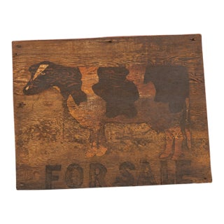 Primitive Hand-Painted Wooden Livestock Sign For Sale