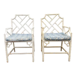 Pair of 1970s Rattan Bamboo Chippendale Armchairs