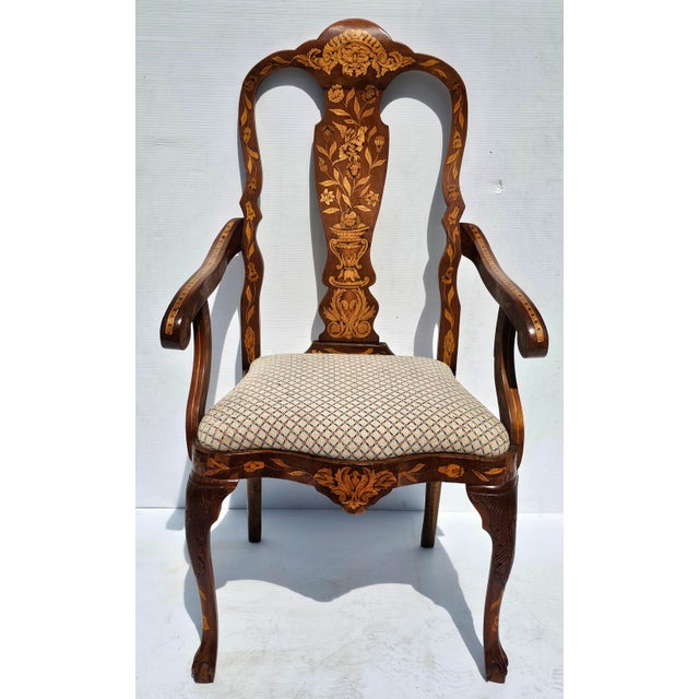 Late 18th Century Dutch Marquetry Mahogany and Upholstered Armchair Desk Chair For Sale In Washington DC - Image 6 of 9