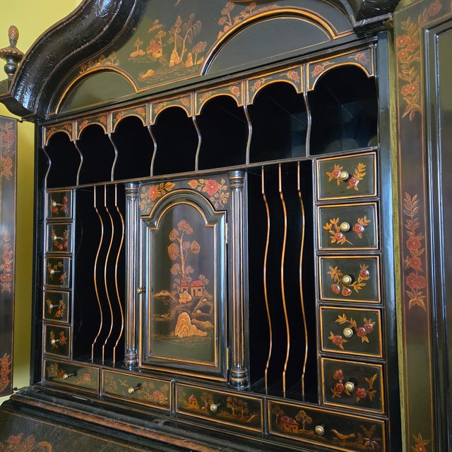 Wood Maitland-Smith Chinoiserie Secretary Slant Front W/Bonnet Top Mirrored Doors Stunning For Sale - Image 7 of 18