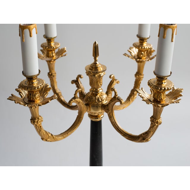 Metal 1960s Bronze & Marble Candelabra Table Lamp For Sale - Image 7 of 8