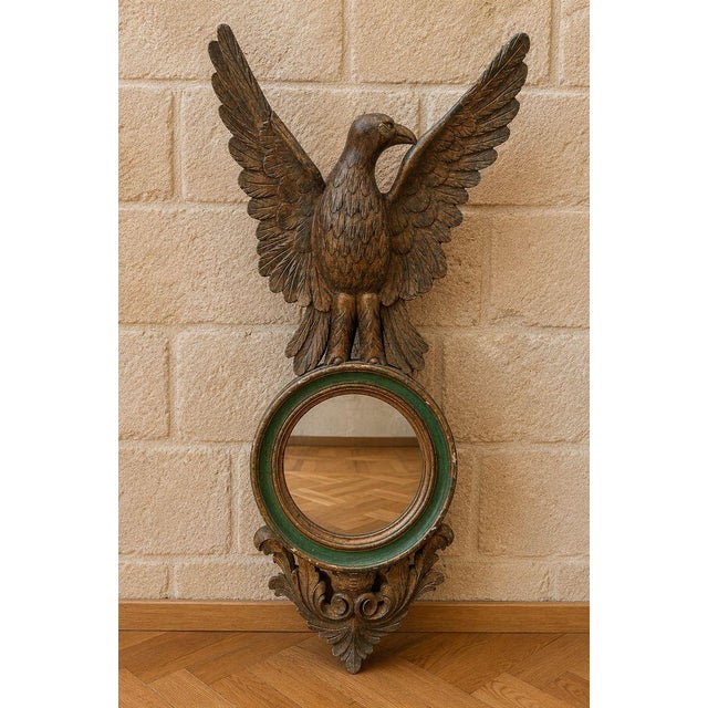 Empire Style Mirror with Eagle in Carved and Polychrome Wood, Late 19th Century, in Good conditions. Designed before 1890