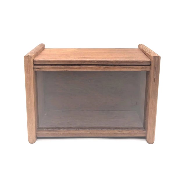 Offered is a vintage 1970s Teak wood recipe / photo / keepsake box that has a glass front panel insert and a flip top lid....