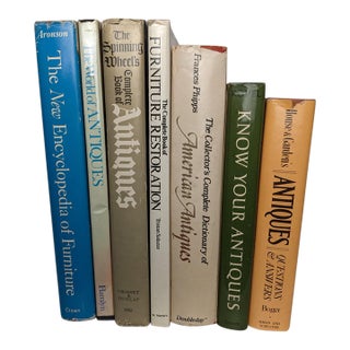 7 Vintage Antiques & Furniture Reference Books – Blue, Green & Cream Library For Sale