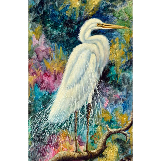Abstract The Fauvist White Egret Painting, Oil on Canvas, Signed, 20th Century by Augostino For Sale - Image 3 of 4