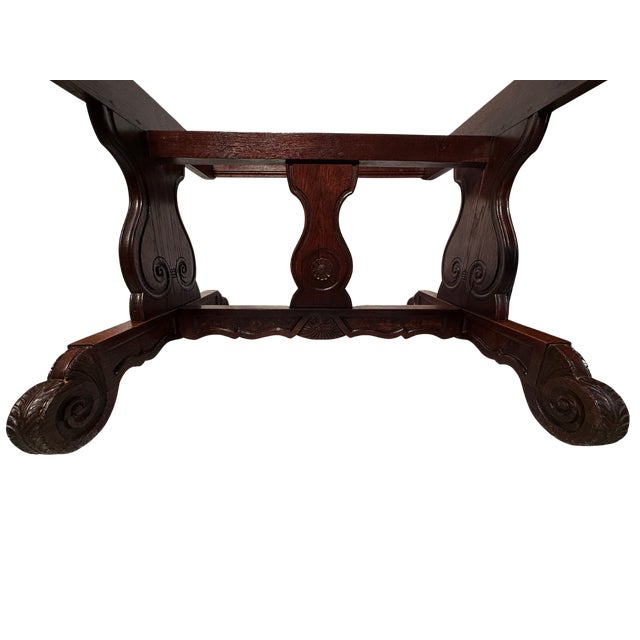 Antique French Oak & Elm Trestle Base Dining Table For Sale In Denver - Image 6 of 11
