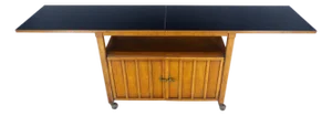 Flip Top Balck Formica Serving Cabinet Server on Wheels Mid Century c1970s MINT