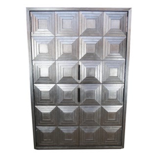 Late 20th Century Lexington Ariana Sanremo Silver Leaf Divided Clothing Armoire Cabinet For Sale