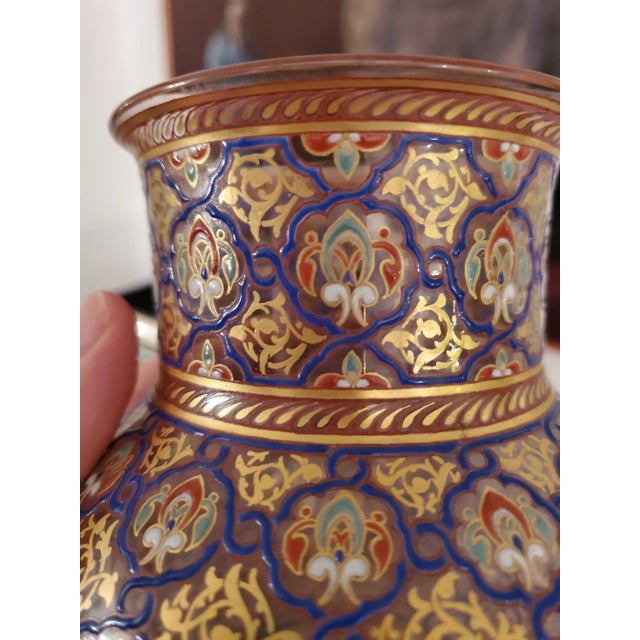 A very fine signed original antique Philippe-Joseph Brocard art glass enameled jug. Absolutely mint condition over 125...