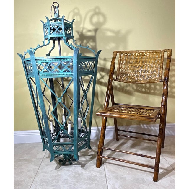 Exquisite Large Hand-Forged Iron Lantern – Verdigris Patina - 47” High X 24”Wide For Sale - Image 13 of 18
