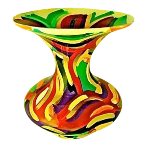 1990s Large Multicolor Hand Painted Glass Vase