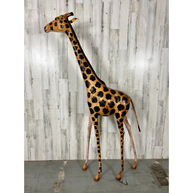 Large Leather Wrapped Hand Painted Giraffe Sculpture For Sale - Image 9 of 12