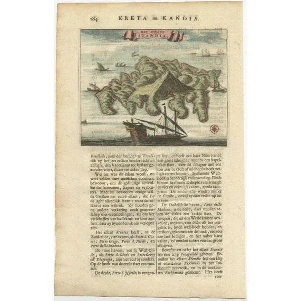 Antique print Greece titled 'Het Eilant Standia'. Old print of the island Standia, near Crete, Greece. This print...