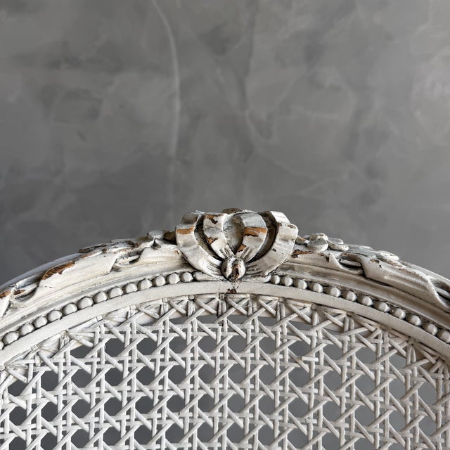 Antique Louis XVI Style French Cane Back Chair in Oyster White Finish For Sale - Image 9 of 9